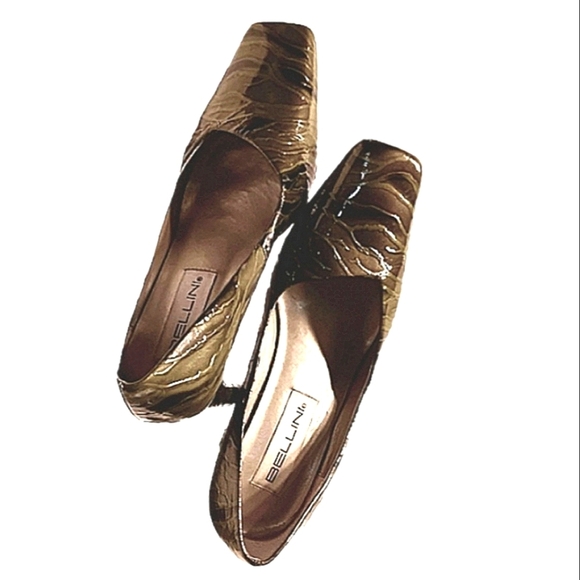 Embossed Camo Wedding Green Square Toe Pumps Block Heel 9B Patton Leather Snake - Picture 4 of 8